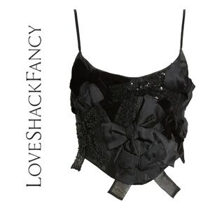NWT $445 LoveShackFancy Bow Bustier Top Black Size 2